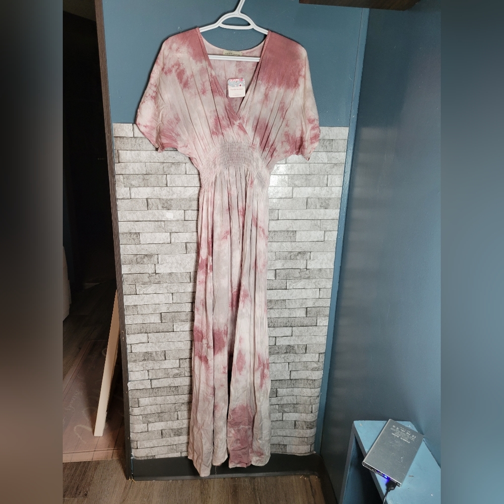 Vintage Gypsies NWT‎ Pink Tie Dye Maxi Dress Size Small
